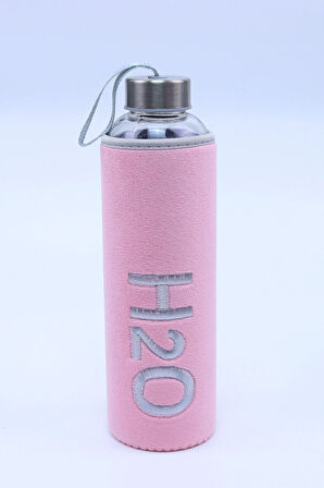 600 Ml Pembe Kılıflı Cam Matara