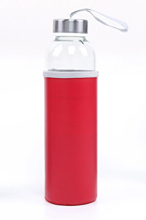 500ml Deri Kılıflı Kırmızı Cam Matara
