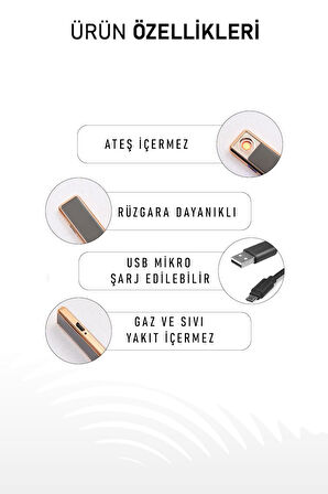 2 Adet Kolay Şarj Edilebilen Sürgülü Elektrikli Usb Çakmak