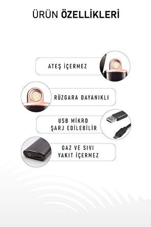 3 Adet Çift Taraflı Elektrikli Usb Şarjlı Siyah Çakmak