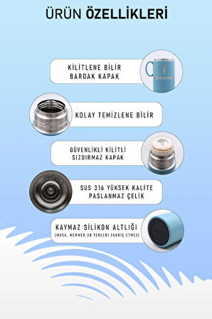 580 Ml Mavi Bardaklı Çelik Termos
