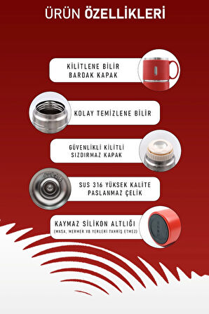 580 Ml Kırmızı Bardaklı Çelik Termos