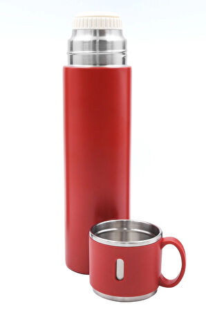 580 Ml Kırmızı Bardaklı Çelik Termos