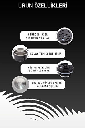350 Ml Kilitli Siyah Dereceli Termos