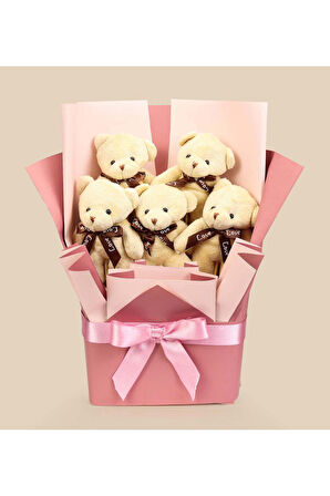 Ayıcık Buketi & Kupa & Gümüş Renk Melek Kolye Hediye Seti