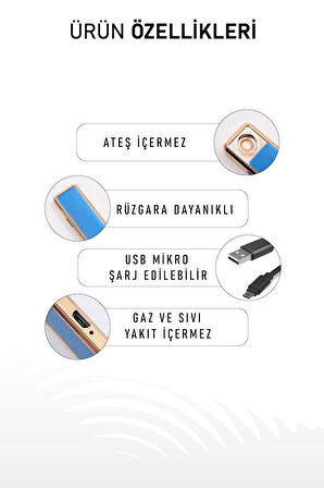 3 Adet Kolay Şarj Edilebilen Mavi Sürgülü Elektrikli Usb Çakmak