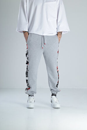 Çizgi Roman Detaylı Gri Jogger Pantolon