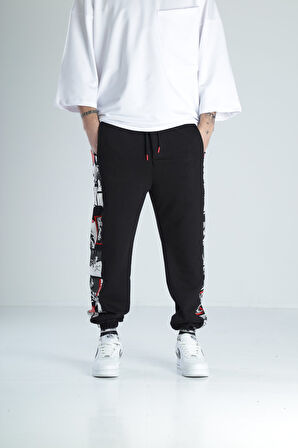 Çizgi Roman Detaylı Siyah Jogger Pantolon