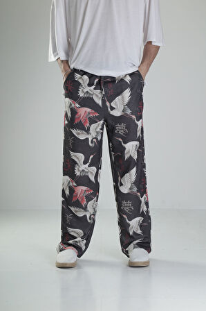Kuş Desenli Baggy Pantolon