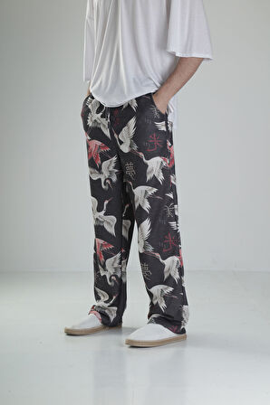 Kuş Desenli Baggy Pantolon
