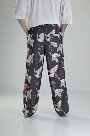 Kuş Desenli Baggy Pantolon