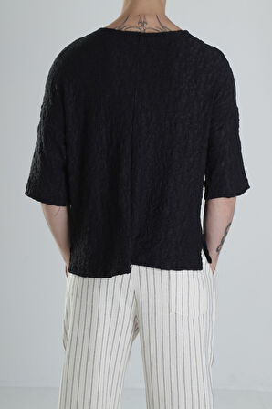 Etnik Desenli Siyah T-Shirt