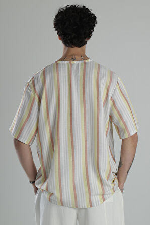 Çizgili İp Detaylı T-Shirt