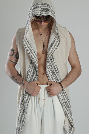 Etnik Keten Desenli Kimono