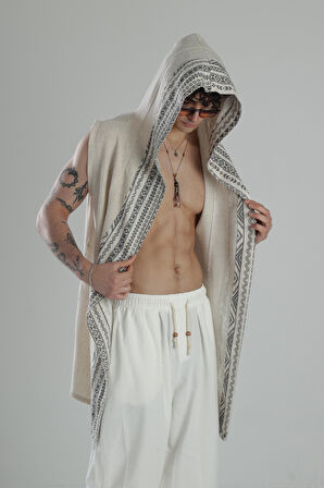 Etnik Keten Desenli Kimono