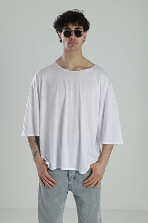 Fakir Kol Beyaz Oversize Viscon T-Shirt