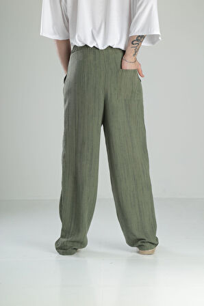 Aerobin Keten Yeşil Baggy Pantolon
