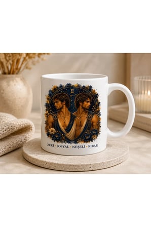 İkizler Burcu Tasarım Seramik Kupa Bardak | Erkeklere Özel Burç Temalı Kahve Kupası | Burç Hediyesi