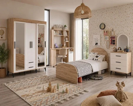 Afilli Ildır Cocuk Odası Takımı 4 Parça Tamamı Mdf Flora Renk