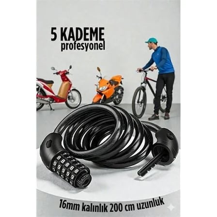 Şifreli Bisiklet Kilidi 16 Mm Kalınlık 200 Cm Scooter Motosiklet Kilidi - Çelik Kablo 722481