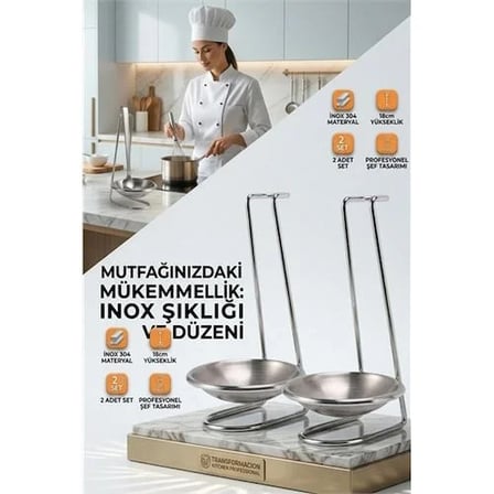 Inox Kepçe Standı - 2 Li Kaşık Kepçe Standı- Profesyonel Şef Tasarımı 722045