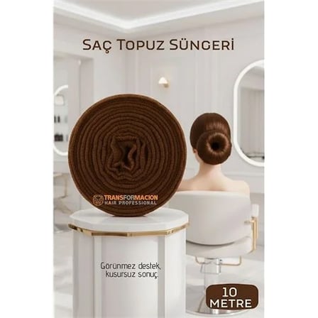 Profesyonel 10 Metre Kesilebilir Saç Topuz Süngeri - Kuaför Tipi Esnek Form Verici Kahve