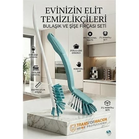 2'li Profesyonel Set - Biberon, Şişe Ve Kavanoz Fırçası İle Bulaşık Fırçası 723096