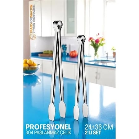 2 Boy Mutfak Maşası - Mangal Barbekü Maşası - Izgara Maşası Tava Maşası Çelik  18 Ve 36 Cm 721809