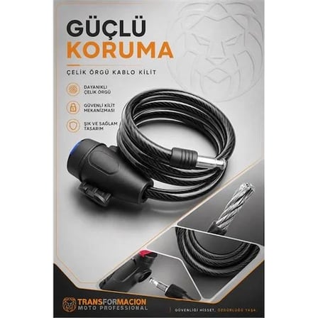 22mm Çelik Halatlı Bisiklet Kilidi - 160cm Anahtarlı Scoooter Motosiklet Kilidi 722486