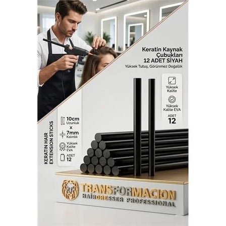Professional Saç Kaynak Keratin Çubuğu, 12 Adet Siyah Güçlü Yapıştırıcı   Keratin Kaynak Çubukları 720351