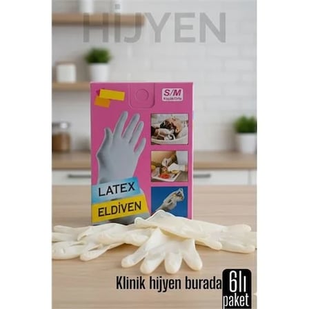 Transformacion 6'lı Kutulu Latex Eldiven Hijyenik, Esnek Ve Çok Amaçlı Kullanım İçin 722247