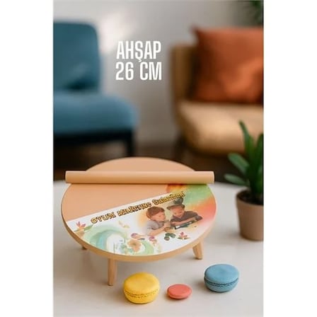 Çocuk 26 Cm Ahşap Hamur Açma Masası Mini Oklava İle Oyun Hamuru Tahtası714536