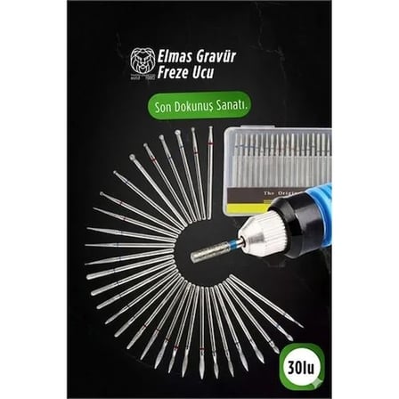 30'lu Elmas Gravür Freze Ucu Seti | Dre Mel Uyumlu Metal Cam Ahşap İşleme 722925