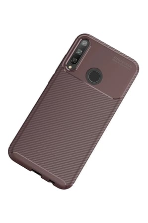 Newface Huawei P40 Lite E Kılıf Auto Focus Karbon Kapak - Kahverengi