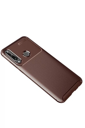 Newface Huawei Y6P Kılıf Auto Focus Karbon Kapak - Kahverengi