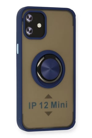 Newface Apple iPhone 12 Mini Kılıf Montreal Yüzüklü Silikon Kapak - Lacivert