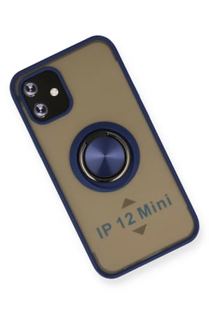 Newface Apple iPhone 12 Mini Kılıf Montreal Yüzüklü Silikon Kapak - Lacivert