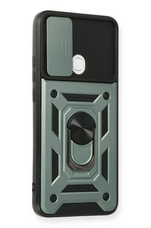 Newface Oppo A15 Kılıf Pars Lens Yüzüklü Silikon - Yeşil