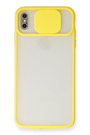 Newface Apple iPhone X Kılıf Palm Buzlu Kamera Sürgülü Silikon - Sarı