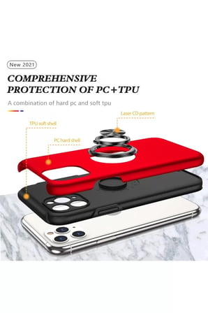 Newface Apple iPhone 11 Pro Max Kılıf Elit Yüzüklü Kapak - Kırmızı