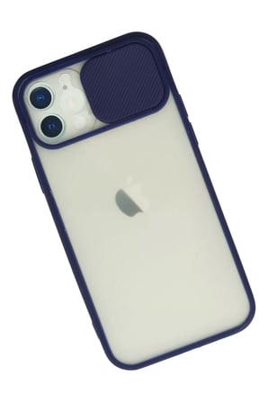 Newface Apple iPhone 12 Kılıf Palm Buzlu Kamera Sürgülü Silikon - Lacivert
