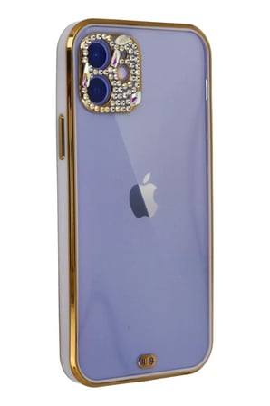 Newface Apple iPhone 12 Kılıf Liva Taşlı Silikon - Mor
