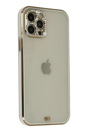 Newface Apple iPhone 12 Pro Max Kılıf Liva Taşlı Silikon - Beyaz