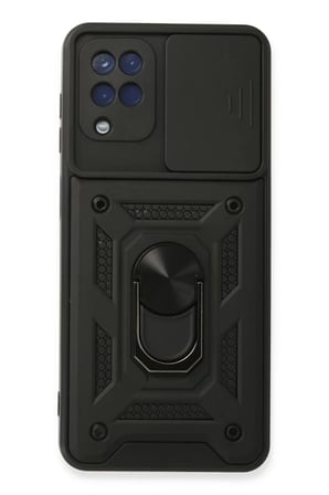 Newface Samsung Galaxy A22 Kılıf Pars Lens Yüzüklü Silikon - Siyah