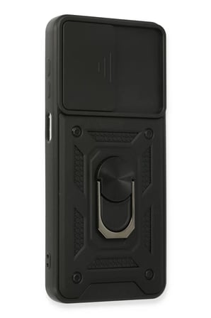 Newface Samsung Galaxy A22 Kılıf Pars Lens Yüzüklü Silikon - Siyah