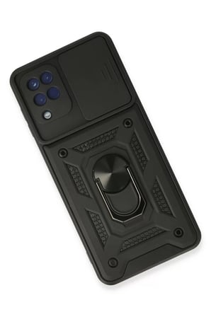 Newface Samsung Galaxy A22 Kılıf Pars Lens Yüzüklü Silikon - Siyah