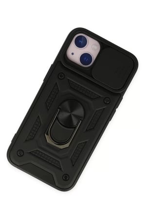 Newface Apple iPhone 14 Kılıf Pars Lens Yüzüklü Silikon - Siyah