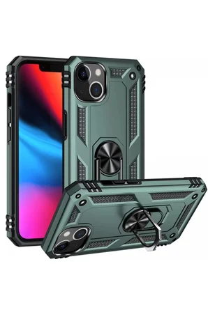 Newface Apple iPhone 14 Plus Kılıf Sofya Yüzüklü Silikon Kapak - Yeşil