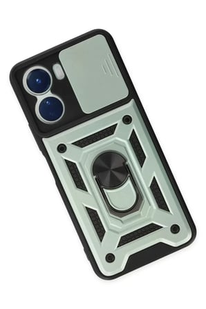 Newface Vivo Y16 Kılıf Pars Lens Yüzüklü Silikon - Yeşil