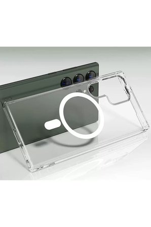 Newface Samsung Galaxy S23 Ultra Kılıf Magneticsafe Şeffaf Silikon - Şeffaf